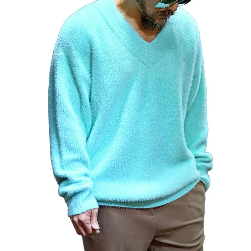 Men's Casual Solid Color V-Neck Knitted Pullover Sweater 07860702M sold by Manly