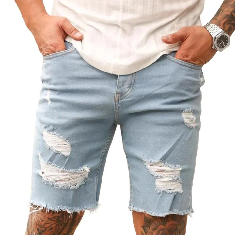 Men's Retro Distressed Holes Denim Shorts 76452806Z sold by Manly