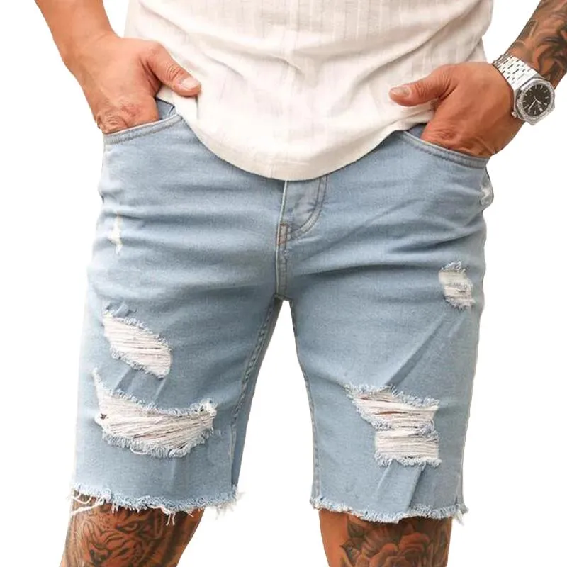 Men's Retro Distressed Holes Denim Shorts 76452806Z sold by Manly