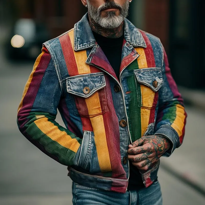 Men's Vintage Casual Striped Corduroy Lapel Jacket 33548217TO sold by Manly product image thumbnail 2