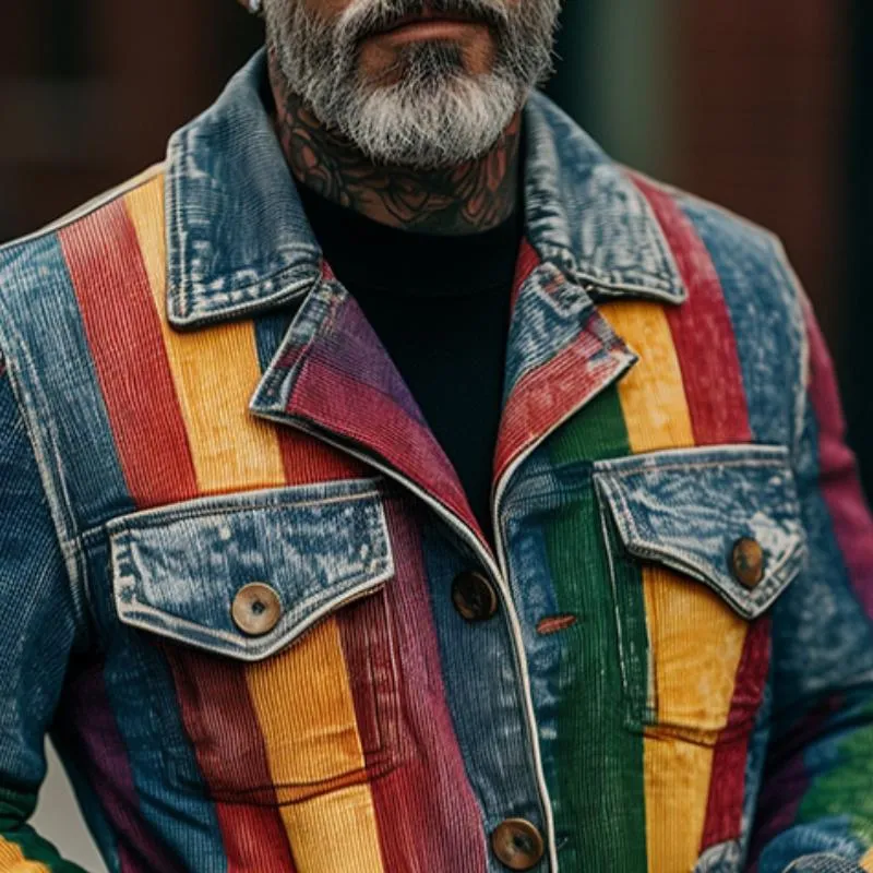 Men's Vintage Casual Striped Corduroy Lapel Jacket 33548217TO sold by Manly product image thumbnail 3