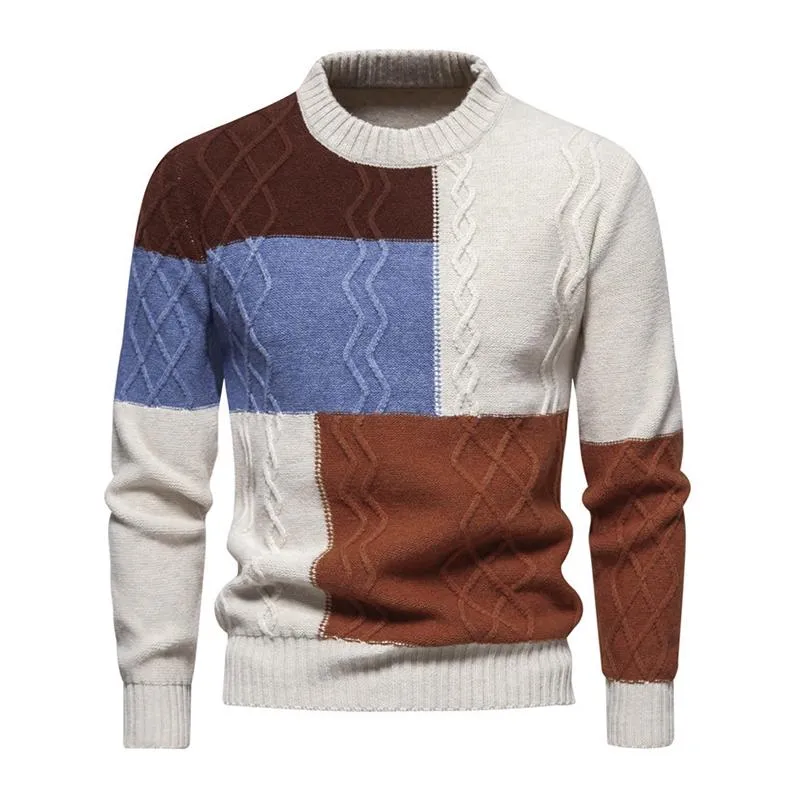 Men's Color Block Round Neck Long Sleeve Knit Casual Sweater 40290605Z sold by Manly