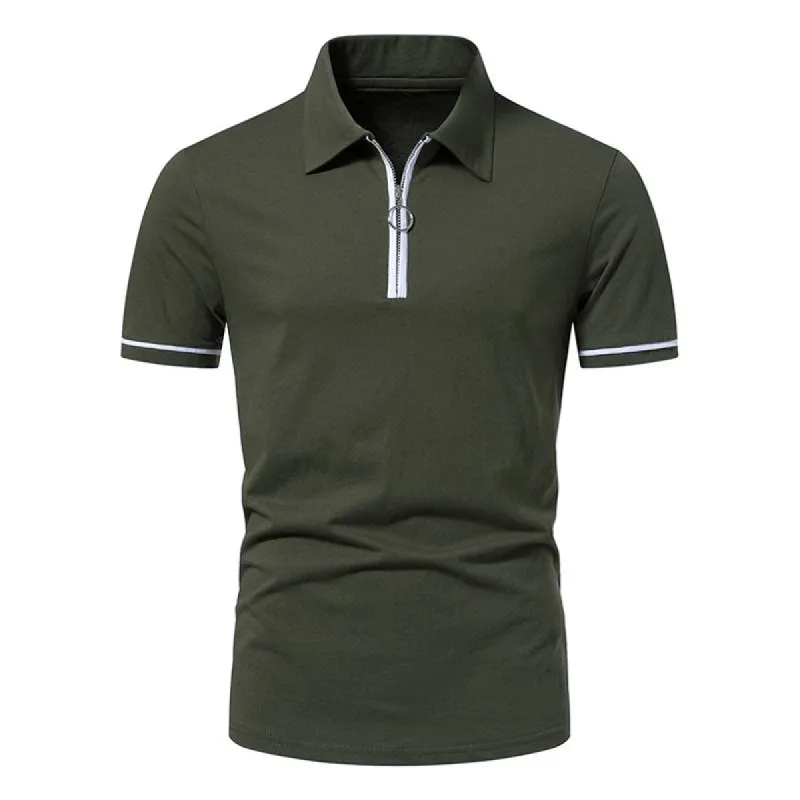 Men's White Stripe Trimmed Zipper Polo Shirt 50515028Z sold by Manly