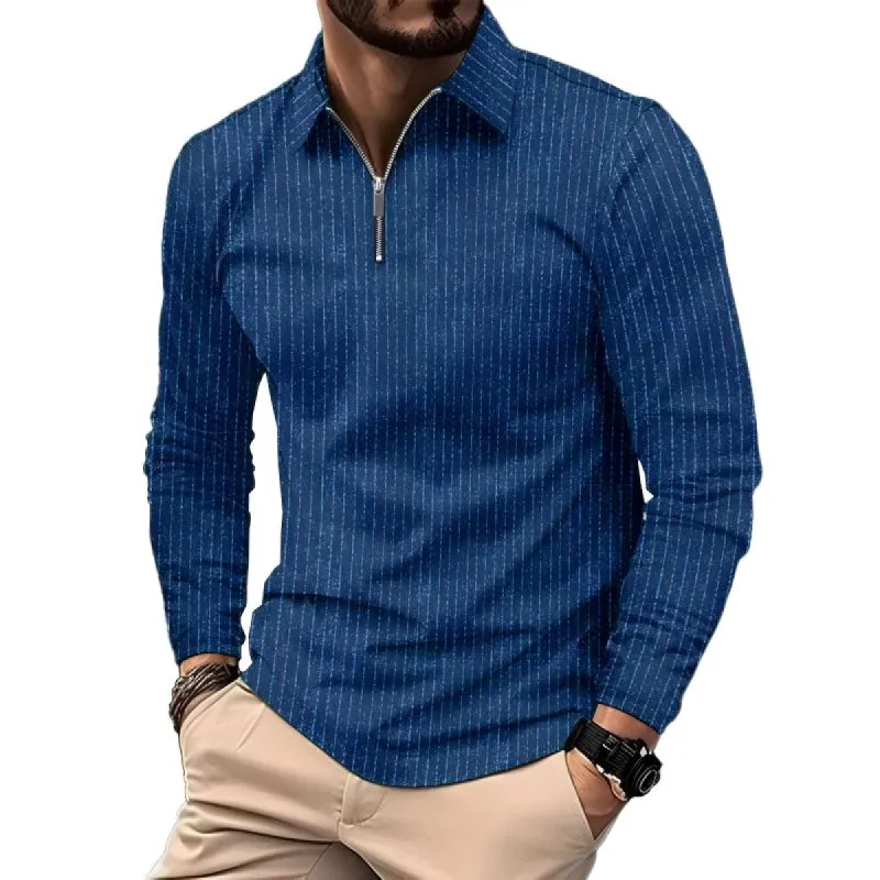 Men's Striped Lapel Long Sleeve Casual Polo Shirt 22009047Z sold by Manly