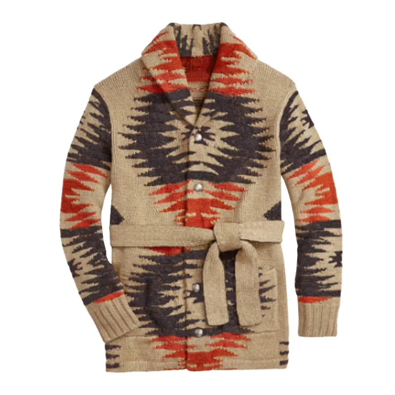 Men's Vintage Collection Jacquard Lapel Single Breasted Belt Knitted Cardigan 81122245M sold by Manly