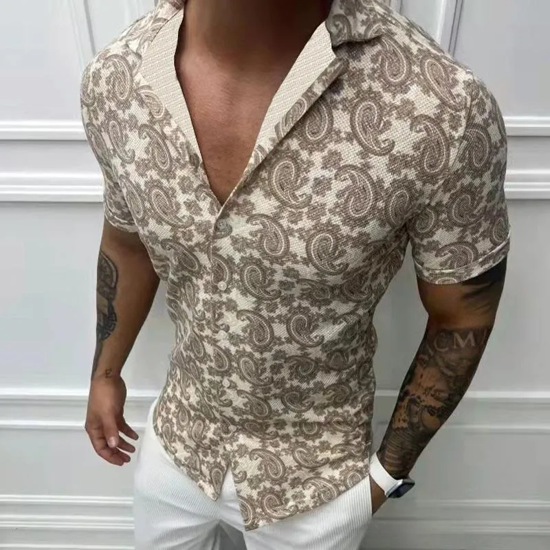 Men's Slim Fit Sexy Cashew Lapel Short Sleeve Shirt 38814357TO sold by Manly product image thumbnail 2