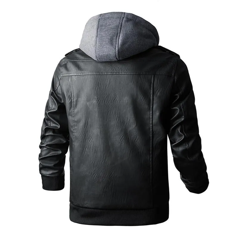 Men's Vintage Removable Hood Loose Zipper Leather Cargo Jacket 37832565M sold by Manly product image thumbnail 4