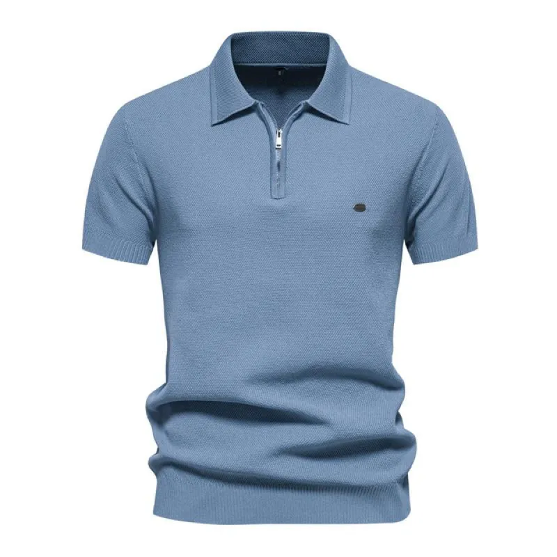 Men's Casual Solid Color Lapel Knitted Slim Fit Short Sleeve Polo Shirt 19878419M sold by Manly