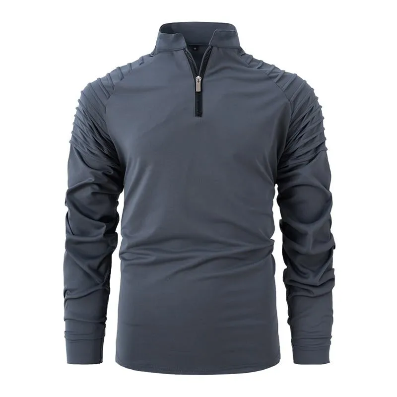 Men's Casual Stand Collar Pleated Patchwork Sports Long-Sleeved T-Shirt 84413157M sold by Manly product image thumbnail 2