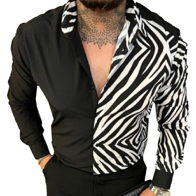 Men's Color Block Lapel Long Sleeve Leopard Print Shirt 29460245X sold by Manly