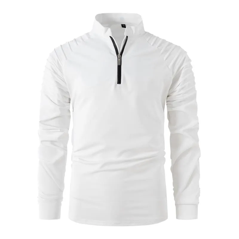 Men's Casual Stand Collar Pleated Patchwork Sports Long-Sleeved T-Shirt 84413157M sold by Manly product image thumbnail 4