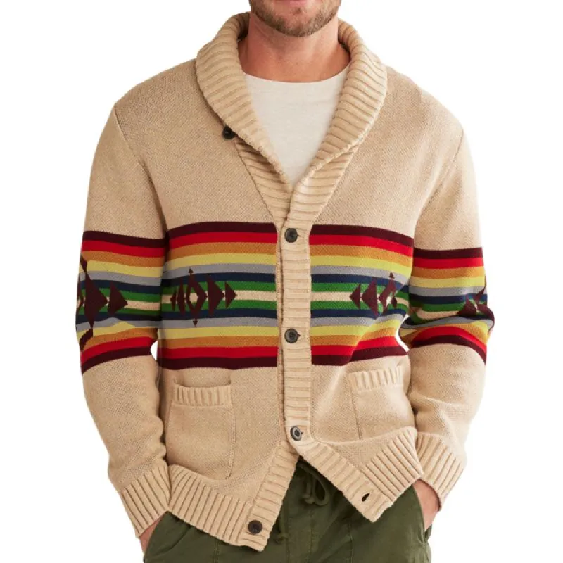 Men's Vintage Colorblock Stripe Jacquard Lapel Single Breasted Knit Cardigan 47195648M sold by Manly