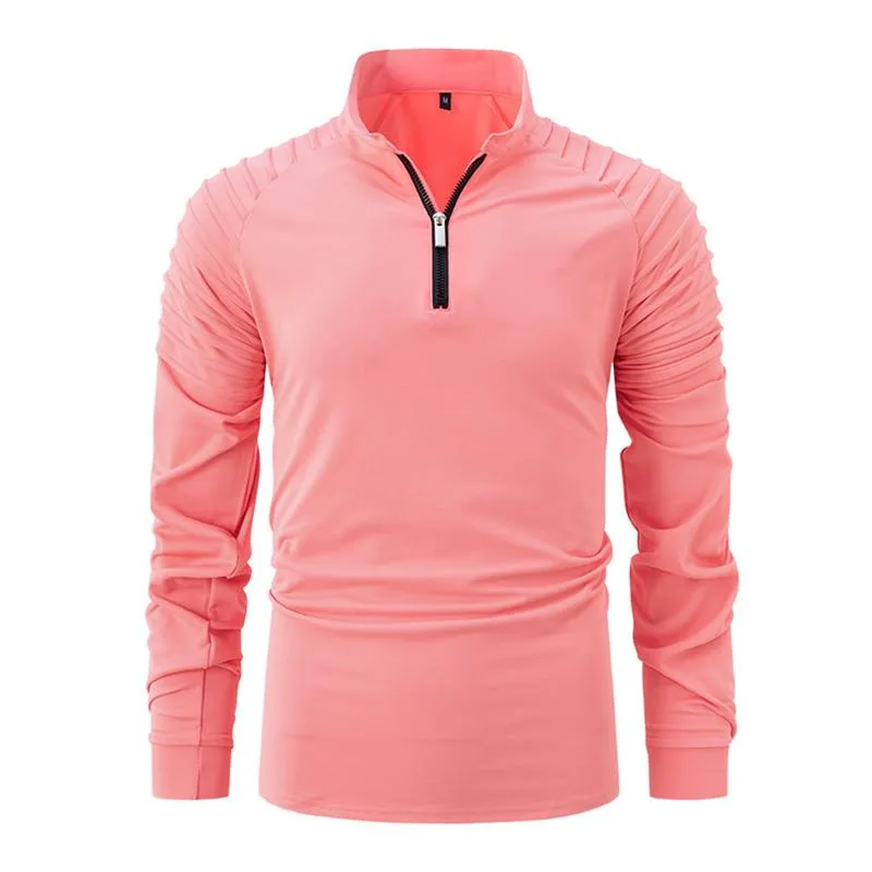 Men's Casual Stand Collar Pleated Patchwork Sports Long-Sleeved T-Shirt 84413157M sold by Manly product image thumbnail 3