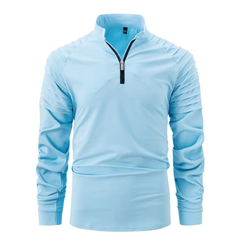 Men's Casual Stand Collar Pleated Patchwork Sports Long-Sleeved T-Shirt 84413157M sold by Manly product image thumbnail 5