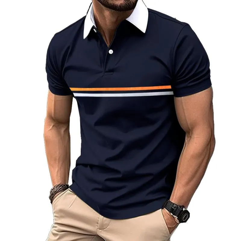 Men's Button Stitching Sports Lapel Short Sleeve Polo Shirt 99450086X sold by Manly