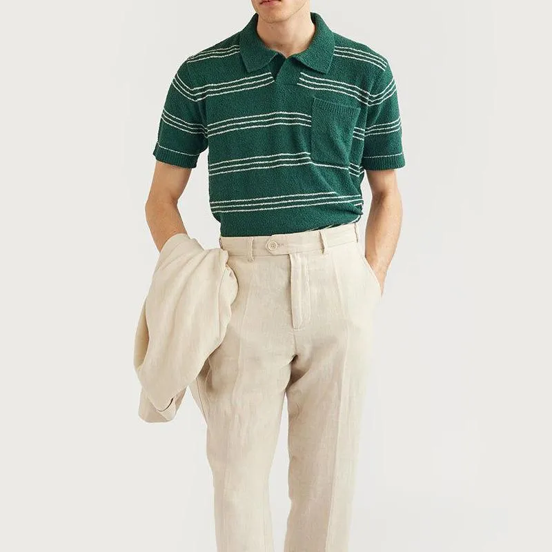 Men's Striped Lapel Short Sleeve Knit Polo Shirt 99107619Z sold by Manly product image thumbnail 3