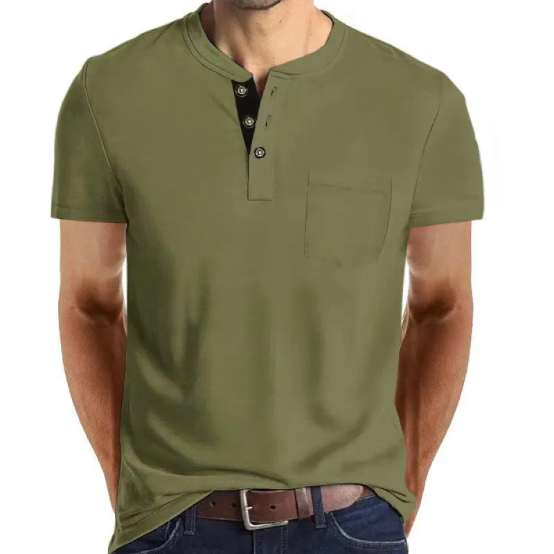 Men's Casual Solid Color Chest Pocket Short Sleeve T-Shirt 22833154Y sold by Manly