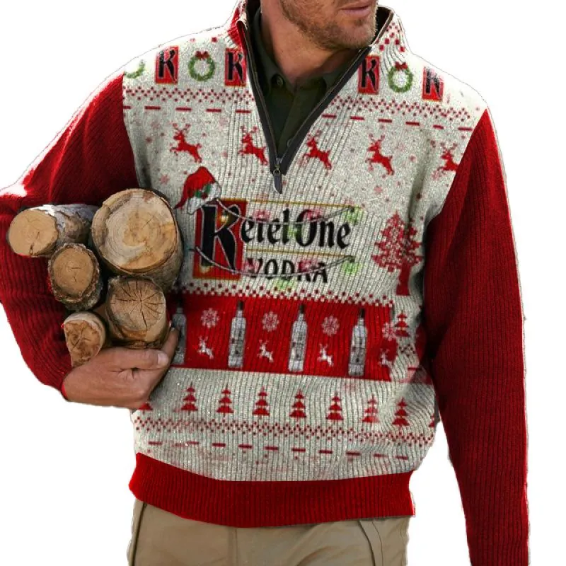 Men's Printed Half-Zip Pullover Stand Collar Sweater 38444304X sold by Manly