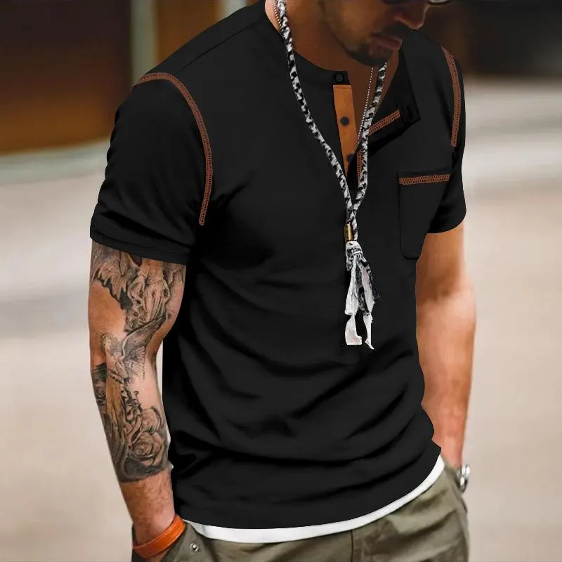 Men's Casual Colorblock Henley Collar Slim Fit Short Sleeve T-Shirt 07925648M sold by Manly product image thumbnail 5