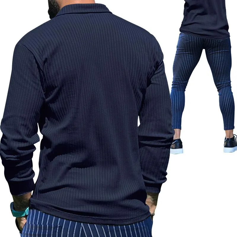 Men's Casual Solid Color Long Sleeve Polo Shirt Stripe Pants Set 73645896Y sold by Manly product image thumbnail 2