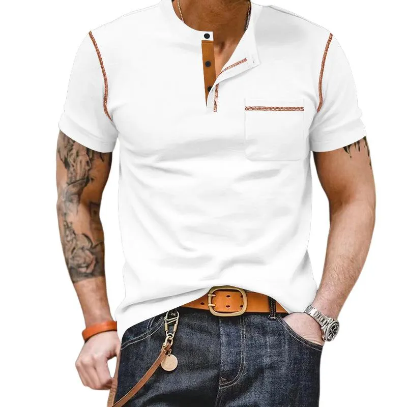Men's Casual Colorblock Henley Collar Slim Fit Short Sleeve T-Shirt 07925648M sold by Manly