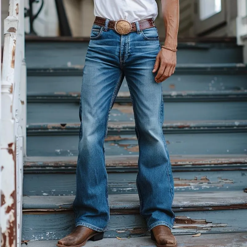 Men's Retro Washed Distressed Slim Fit Flared Jeans 79837746M sold by Manly product image thumbnail 2