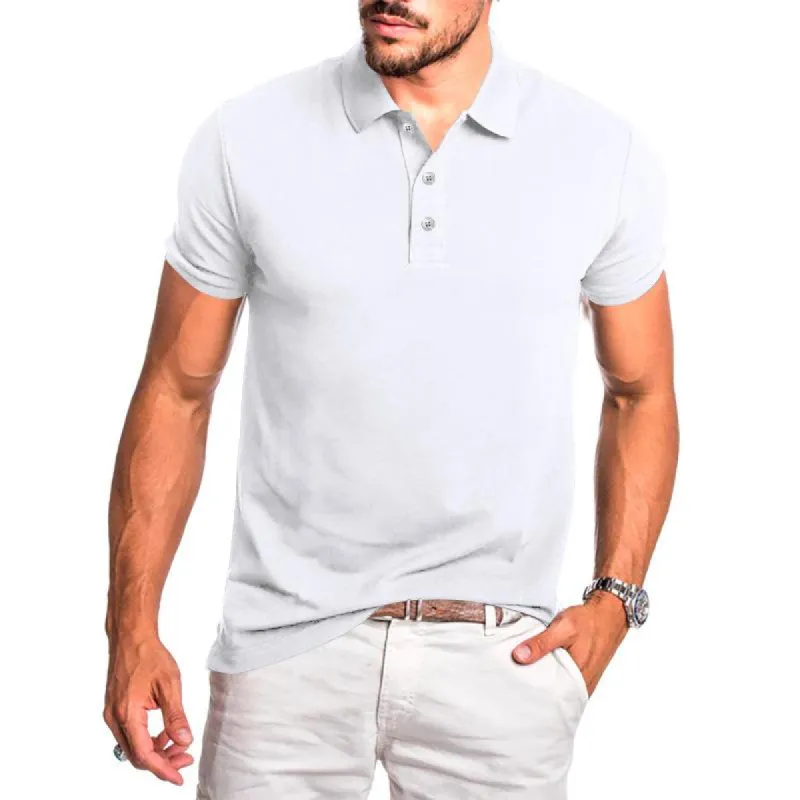 Men's Solid Lapel Short Sleeve Polo Shirt 36735197Z sold by Manly