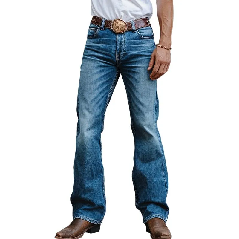 Men's Retro Washed Distressed Slim Fit Flared Jeans 79837746M sold by Manly