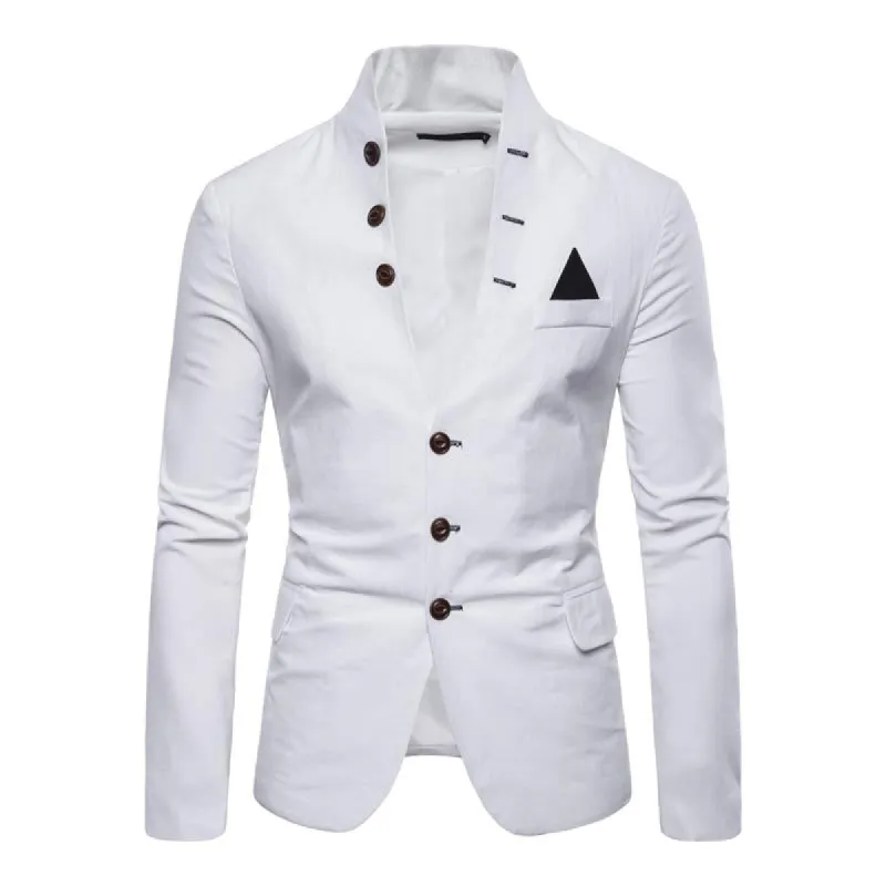 Men's Solid Color Multi-button Decorated Stand Collar Thin Blazer 41842490Y sold by Manly