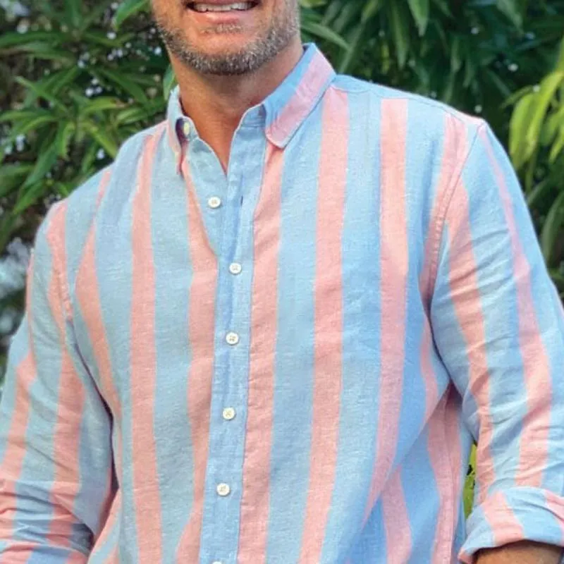 Men's Hawaiian Stripe Print Lapel Long Sleeve Shirt 62131277X sold by Manly product image thumbnail 3