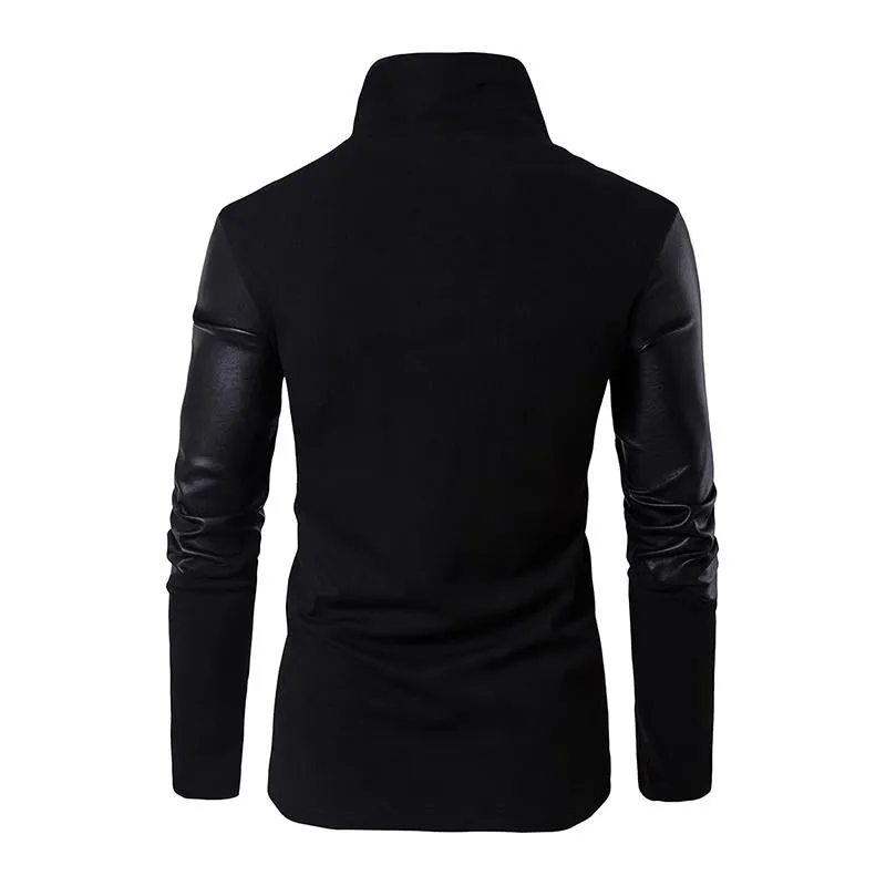 Men's Casual Stand Collar Slim Knit Leather Panel Jacket 05621291M sold by Manly product image thumbnail 3