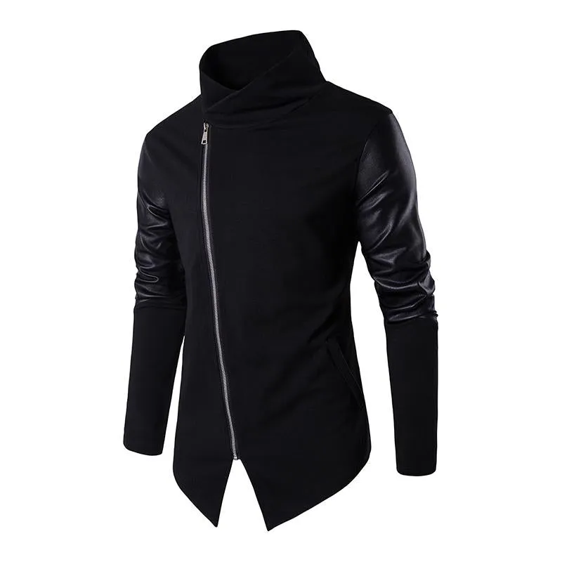 Men's Casual Stand Collar Slim Knit Leather Panel Jacket 05621291M sold by Manly product image thumbnail 2