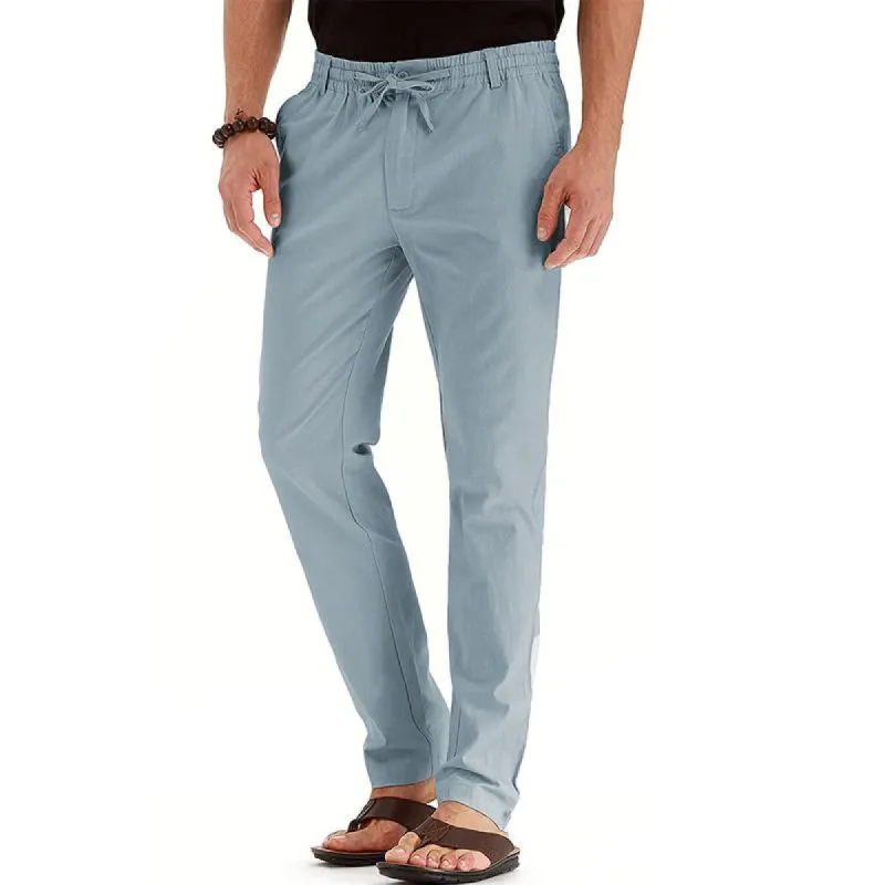 Men's Casual Solid Color Drawstring Straight Leg Trousers 89733708Y sold by Manly