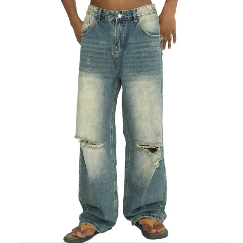 Men's Loose Washed Ripped Jeans 55092565Y sold by Manly