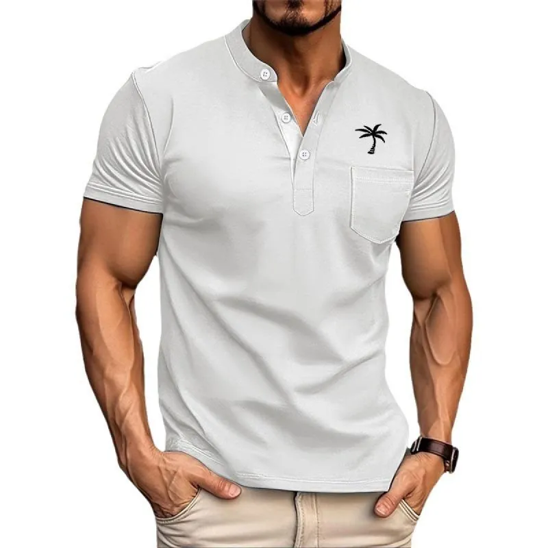 Men's Casual Stand Collar Coconut Print Slim Fit Short Sleeve T-Shirt 39992667M sold by Manly