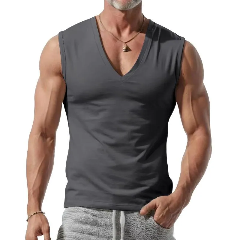 Men's Solid Color Casual V-Neck Sports Tank Top 11494358X sold by Manly