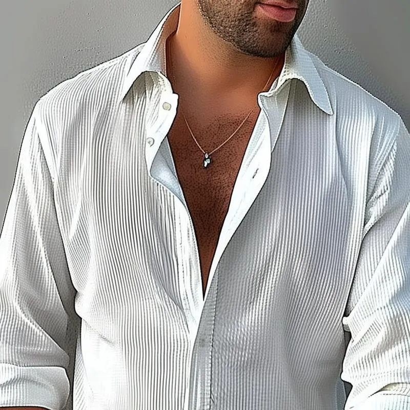 Men's Solid Color Striped Lapel Long Sleeve Shirt 94803968Z sold by Manly product image thumbnail 3