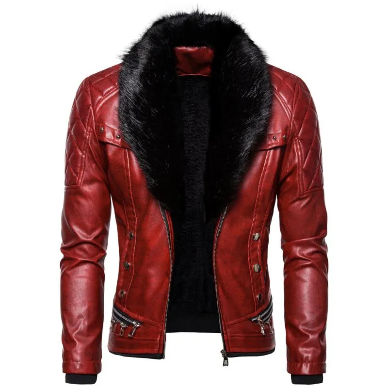 Men's Vintage Fur Collar Zipper Panel Leather Jacket 84578852M sold by Manly
