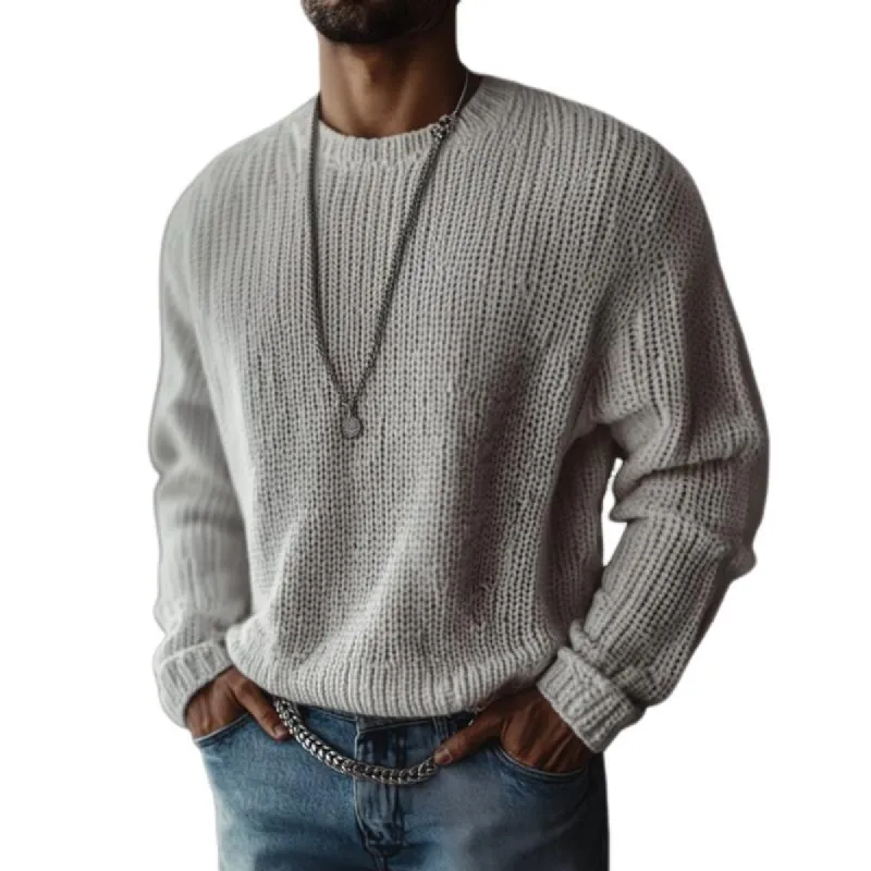 Men's Casual Round Neck Solid Color Loose Pullover Knitted Sweater 41372500M sold by Manly