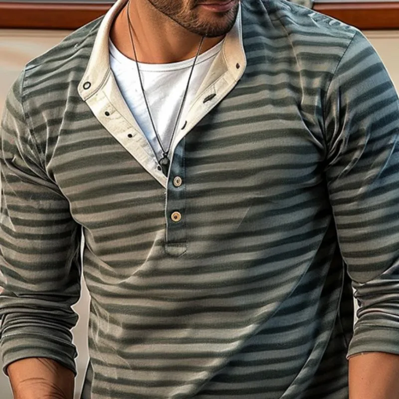 Men's Casual Vintage Striped Henley Neck T-Shirt 01721588TO sold by Manly product image thumbnail 3
