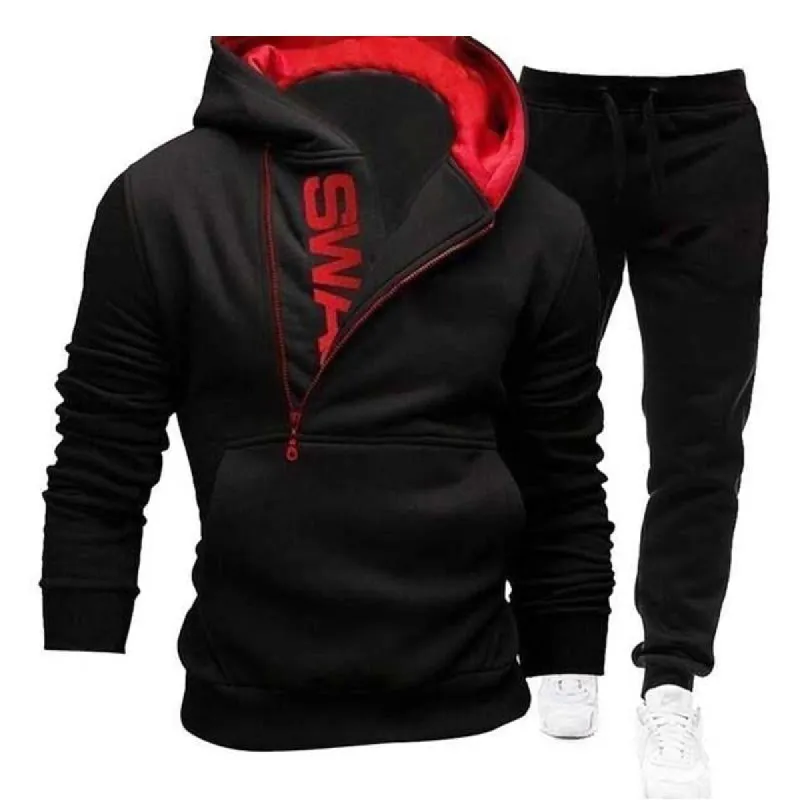 Men's Pullover Side Zipper Contrast Color Hooded Sweatshirt Trousers Set 75688829X sold by Manly