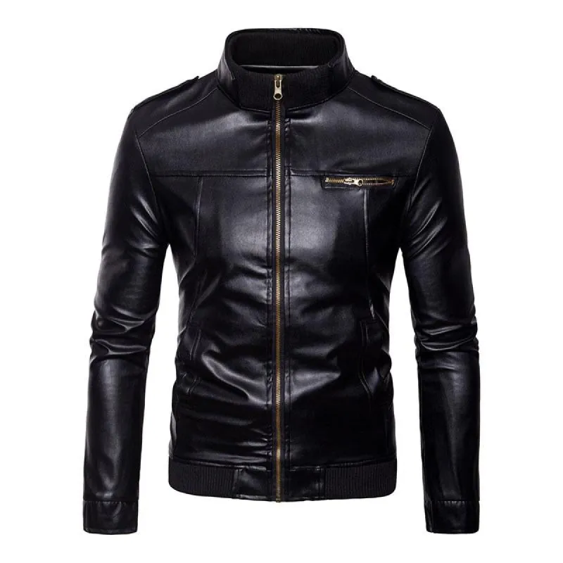 Men's Vintage Stand Collar Slim Fit Motorcycle Leather Jacket 53099827M sold by Manly