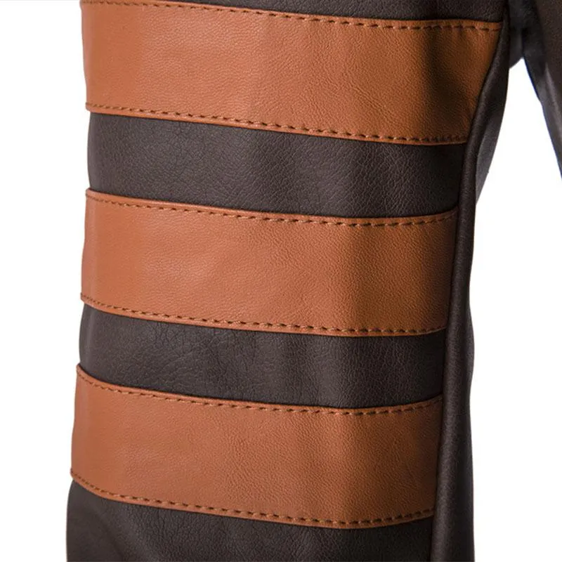 Men's Vintage Contrast Stand Collar Zipper Motorcycle Leather Jacket 44707249M sold by Manly product image thumbnail 4