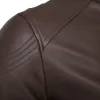 Men's Vintage Contrast Stand Collar Zipper Motorcycle Leather Jacket 44707249M sold by Manly