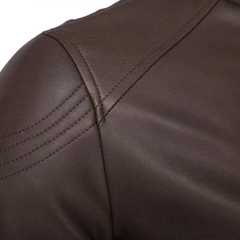 Men's Vintage Contrast Stand Collar Zipper Motorcycle Leather Jacket 44707249M sold by Manly product image thumbnail 3