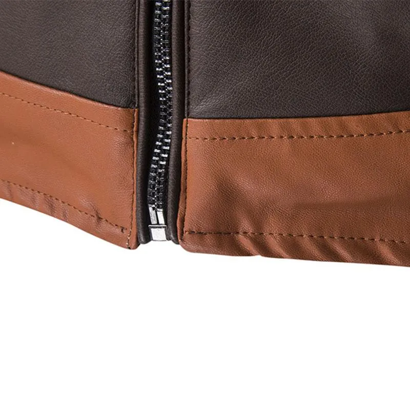 Men's Vintage Contrast Stand Collar Zipper Motorcycle Leather Jacket 44707249M sold by Manly product image thumbnail 5