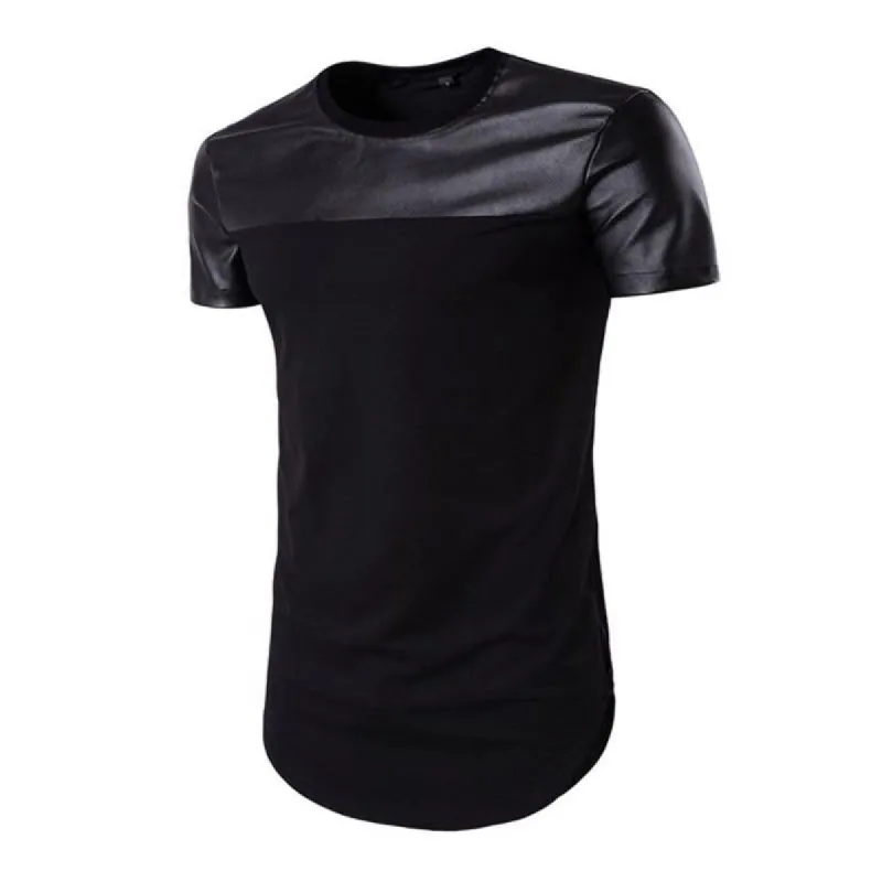 Men's Casual Leather Patchwork Round Neck Loose Short Sleeve T-Shirt 33868257M sold by Manly