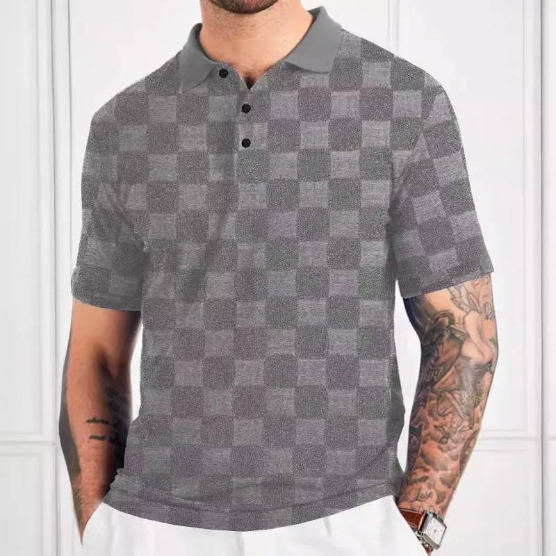 Men's Checkerboard Lapel Short Sleeve Polo Shirt 11258836Z sold by Manly product image thumbnail 4