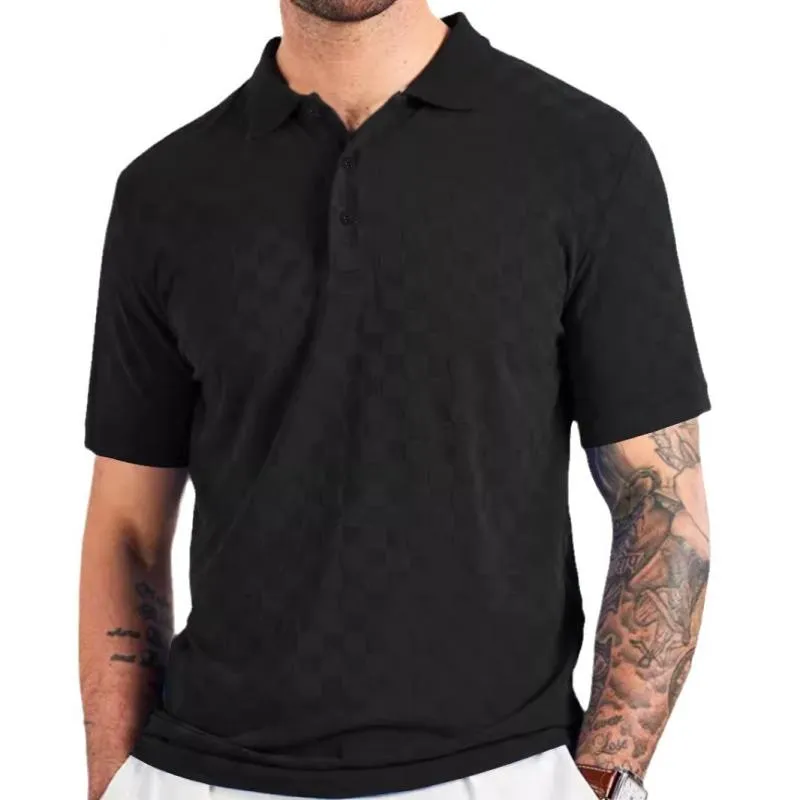 Men's Checkerboard Lapel Short Sleeve Polo Shirt 11258836Z sold by Manly
