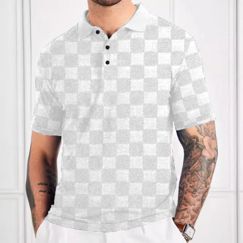 Men's Checkerboard Lapel Short Sleeve Polo Shirt 11258836Z sold by Manly product image thumbnail 3